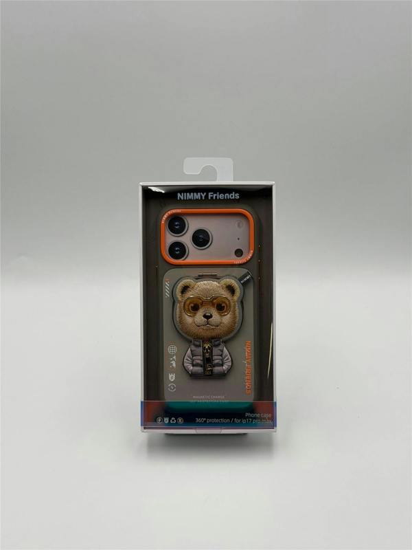 Nimmy Friends Nimmy Cool & Cute 2.0 Bear Case with MagSafe Stand for iPhone 17 Pro Max 6.9" Grey Orange - N-YJKM-CXZJZH-IP17-PRO-MAX-011-A