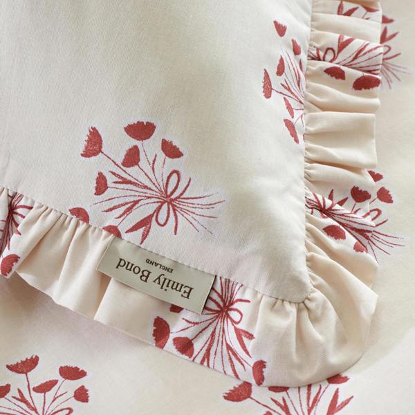 Emily Bond Hand Gathered Posy Cotton Reversible Duvet Cover Set Cream / Red
