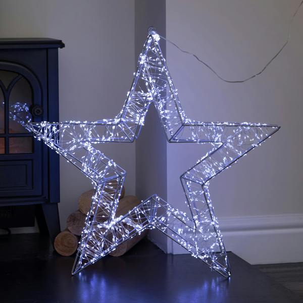 Samuel Alexander 58cm Light up Silver Galaxy Star Christmas Decoration with Cool White LEDs