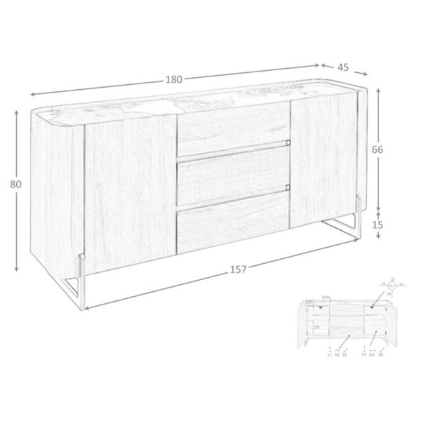 Angel Cerdá Walnut and dark metallised steel sideboard with porcelain marble top 3252