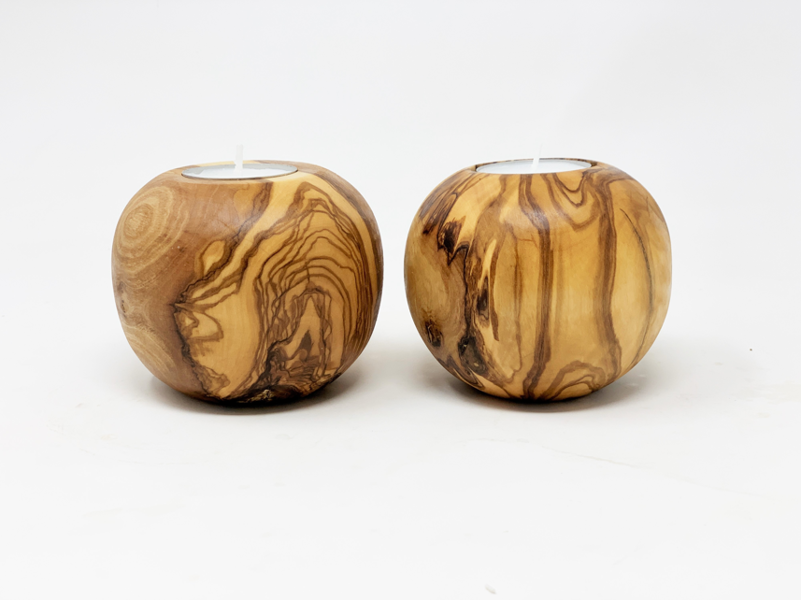 Verano Spanish Ceramics Olive Wood - Set Of 2 Tea Light Candle Balls