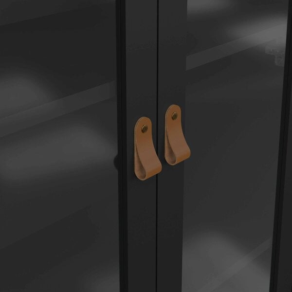 Wyld Haus Wildberry Matt Black Wooden China Cabinet 2 Glass Doors with 3 Drawers Leather Handles