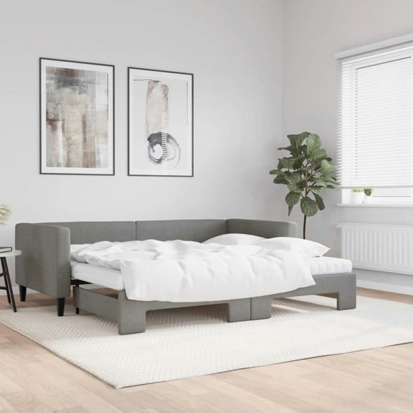 Berkfield Daybed with Trundle and Mattresses Dark Grey 90x190 cm Fabric