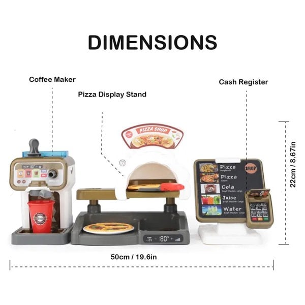 deAO Toys Pretend Play Coffee Shop Set 30-Piece Kids Coffee Maker Playset with Pizza Shop and Cash Register