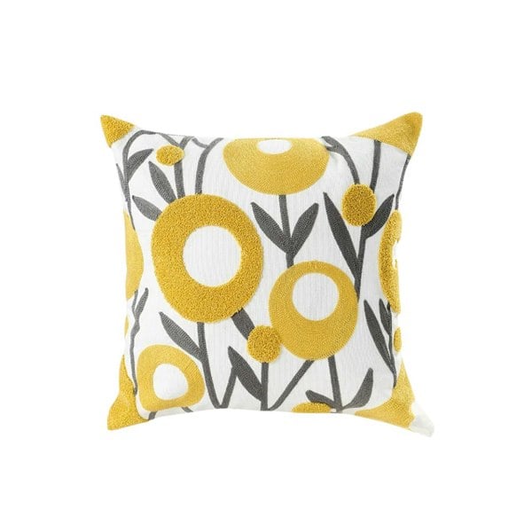 Anyhouz Anypillow Pillowcase White With Yellow Boho Floral Embroidered Decorative Cushion Cover