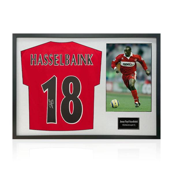 Jimmy Floyd Hasselbaink Signed Middlesbrough Shirt Classic Frame