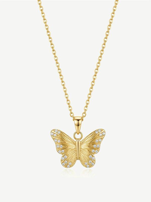 MUCHV Textured Butterfly Necklace With Stones