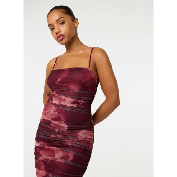 Pink Vanilla Smoke Print Ruched Midi Dress