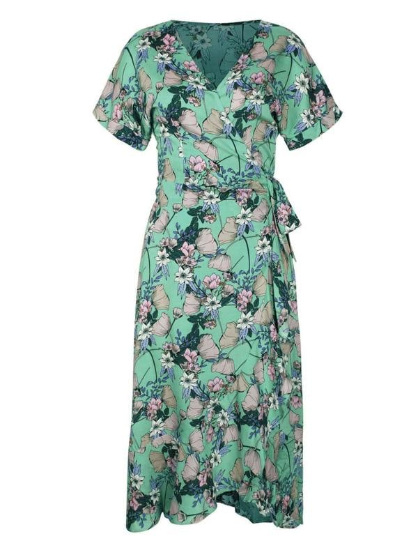 FS Collection Summer Wrap Midi Dress In Mint Floral Print