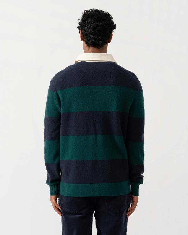 Back of GANT Mens Barstripe Lambswool Rugger - 321 Dark Emerald