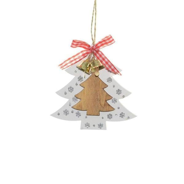 8x8cm Wooden Christmas Hanging Decorations Set of 6 with Ribbons, Bells and Mixed Shapes image 7