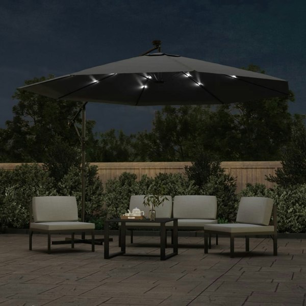 Berkfield Cantilever Umbrella with LED Lights and Metal Pole 350 cm Anthracite