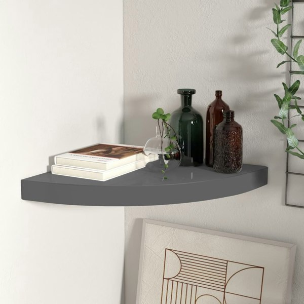 Berkfield Floating Corner Shelf High Gloss Grey 35x35x3.8 cm MDF