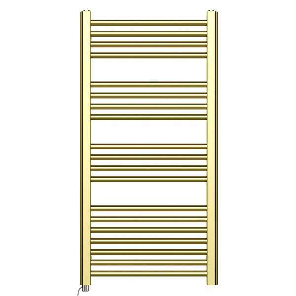 MYHOMEWARE 500 x 1000 mm Shiny Gold Electric Bathroom Towel Rail Radiator With Manual Electric Element Pre-Filled Standard Element