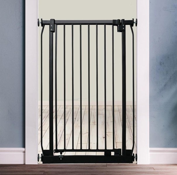 Safetots Extra Tall Elite Safety Gate, 71cm - 80cm, Matt Black, Extra Tall 96.8cm in Height, Pressure Fit Stair Gate