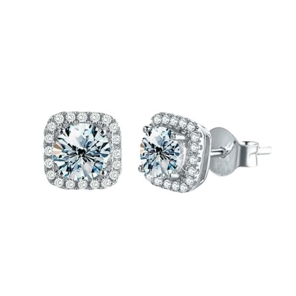 Serafina Lexi Earrings - 925 Sterling Silver 0.5ct Moissanite Square Halo Stud Earrings
