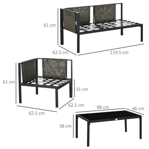 Bobobiy 5 Seater Garden Corner Sofa Set, 4 Pieces Metal Garden Set with Loveseats, Glass Top Coffee Table, Light Grey