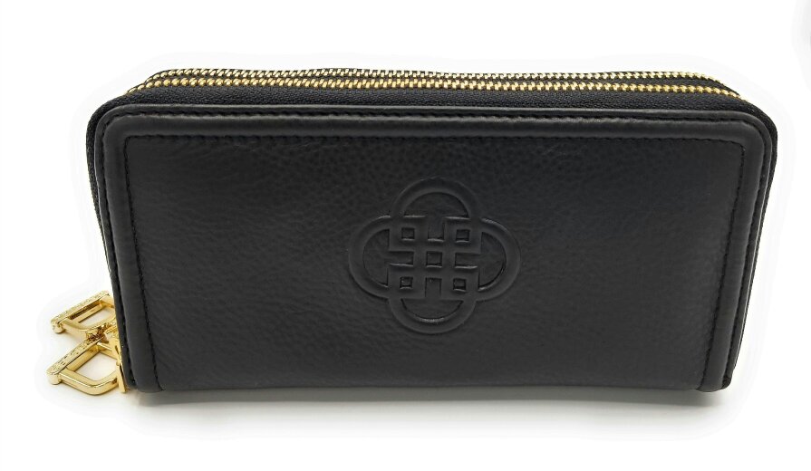 SADDLER WILLOW Real Leather Designer RFID Double Zip Purse & Phone Holder | Gift Boxed - Black