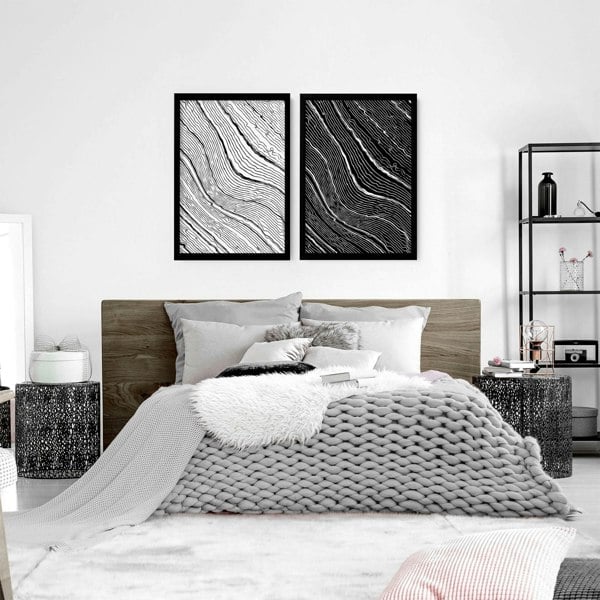 Line art for bedroom | set of 2 Black and White wall art prints