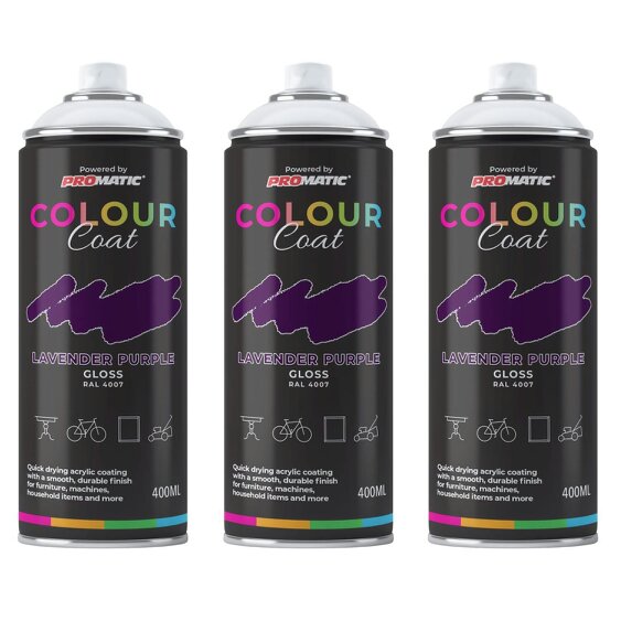 Colour Coat 3X Lavender Purple RAL 4007 Gloss Spray Paint 400ml