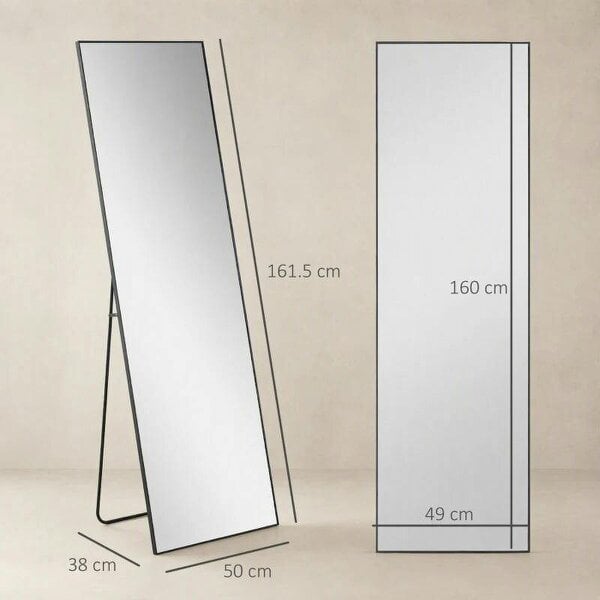 Bobobiy Full Length Mirror, Aluminium Alloy Framed Full Body Mirror with Tempered Glass, Standing or Wall Hanging, Black