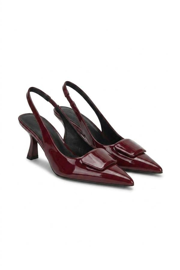 Noria Pointed Toe Slingback Heels With Statement Buckle - Wine_wb