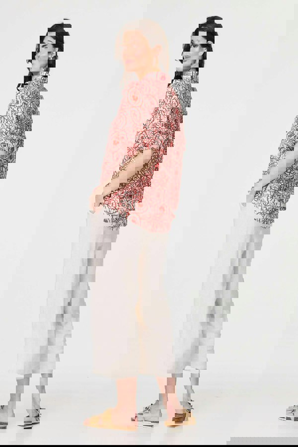 Red | Printed Puff 1/2 Sleeve Button-Up Shirt