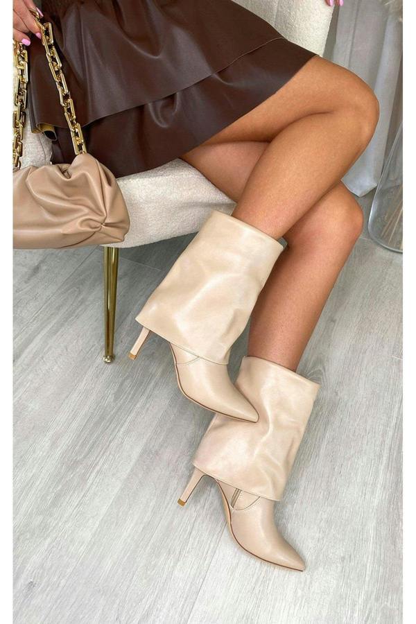 Aurora Heeled Ankle Boots - Beige