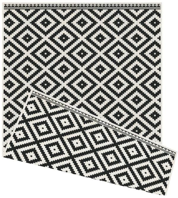 In Black & Grey Geometric Design Reversible Outdoor Rug