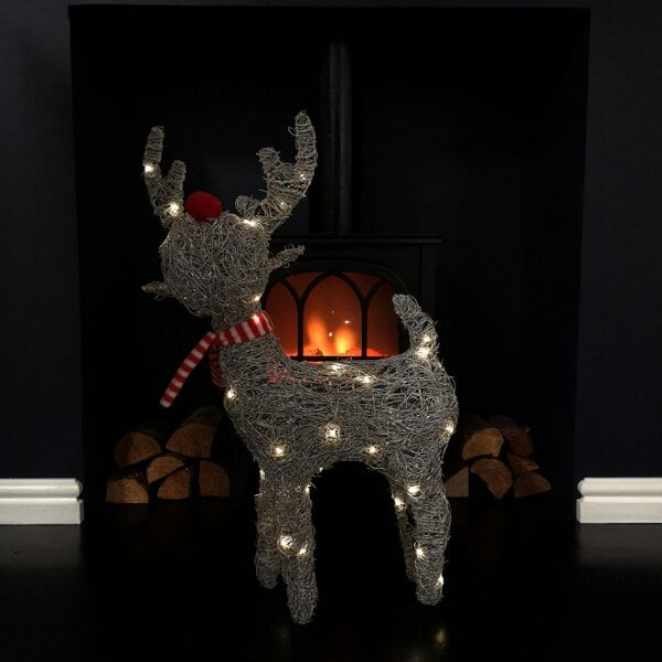 Samuel Alexander 66cm Battery Operated Rattan Woven Cupid Reindeer with Warm White LEDs