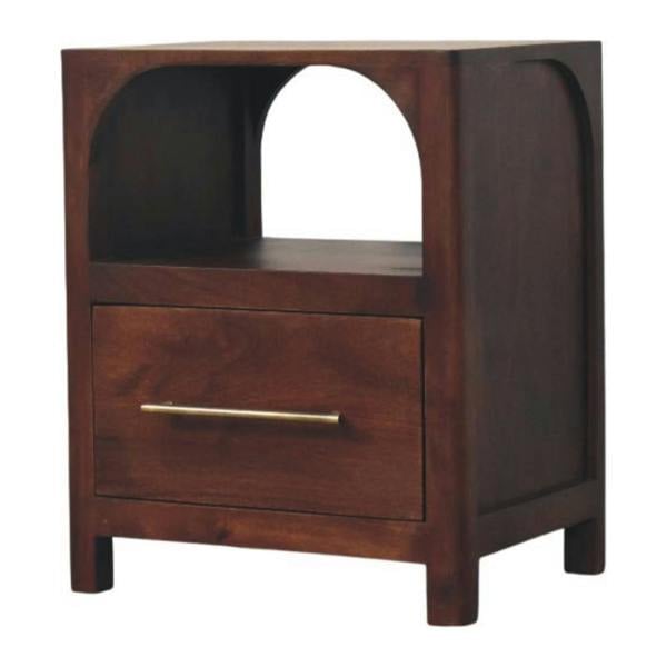 Artisan Furniture Solid Wood Arched Edge 1 Drawer Bedside, 1 Open Slot, Brown