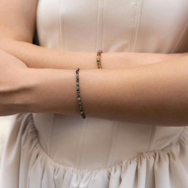 Spero London Fine Red Green Tourmaline Sterling Silver Bracelet