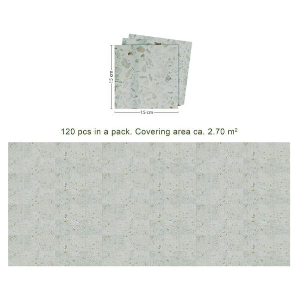 WALPLUS Marble Terrazzo Metallic Silver Wall Tile Sticker Set 120 pcs | Modern Home Decor
