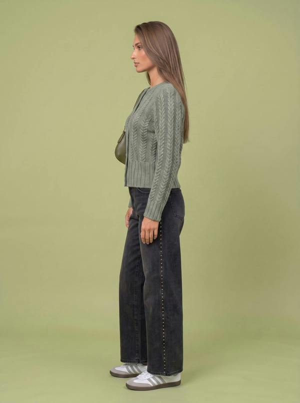 Urban Bliss Wool Blend Cabled Cardigan Khaki