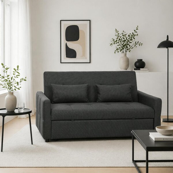 Wyld Haus Lula Dark Grey Fabric Upholstered 3 Way Convertible 2 Seater Sofa Bed
