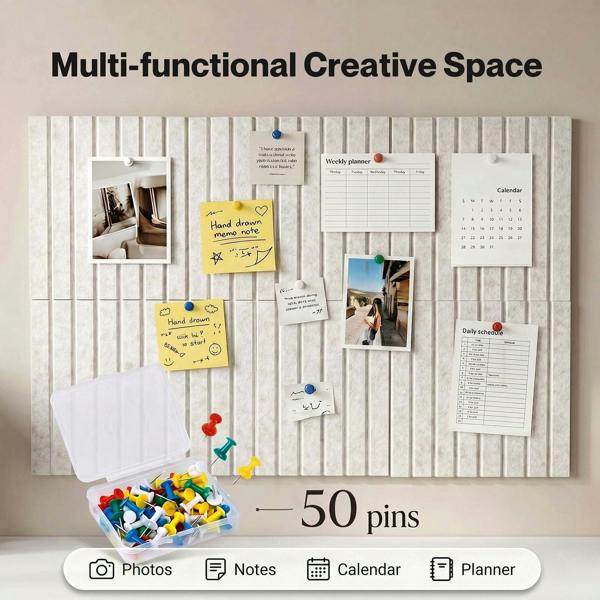 Levede Felt Notice Board 12PCS Wall Tiles Pin Board Self Adhesive Beige 30x30cm