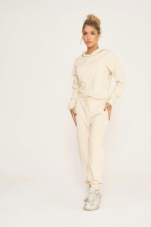 Elaina Fashion Women's Cream Short Hoodie Sweatshirt 