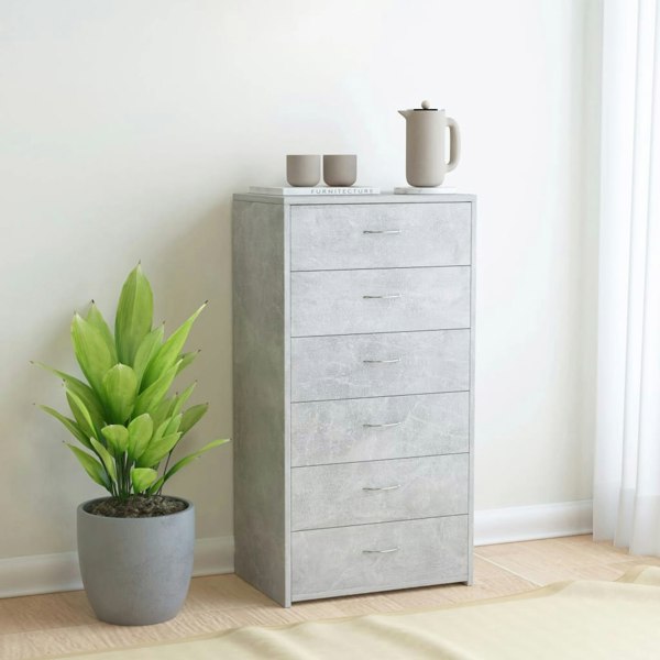 Berkfield Sideboard with 6 Drawers Concrete Grey 50x34x96 cm Engineered Wood