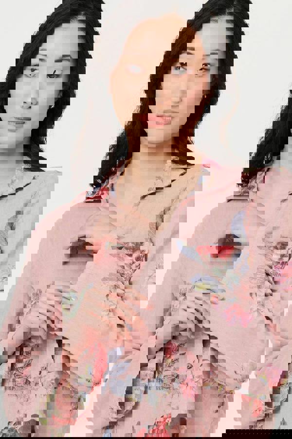 Pink | Floral 3/4 Turn-Up Sleeve Cropped Shirt