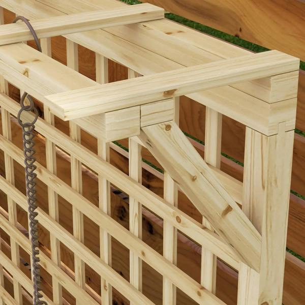 Close-up of natural wood raised planter trellis slats and side rail construction