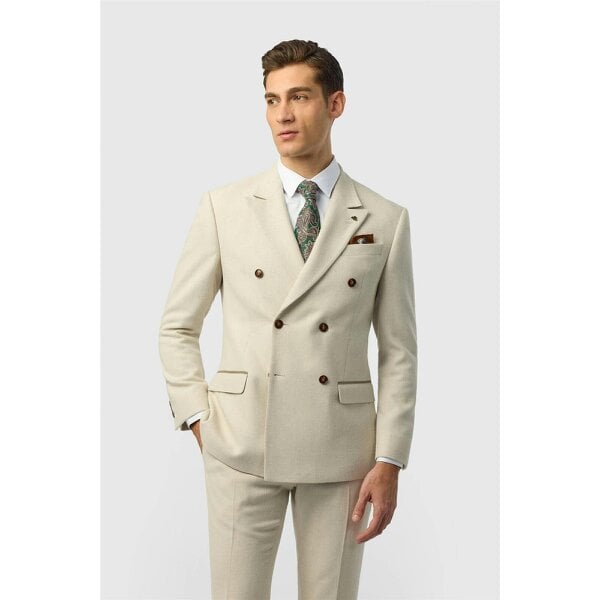 Antique Rogue Slim Fit Baxter Ecru Double Breasted Herringbone Jacket