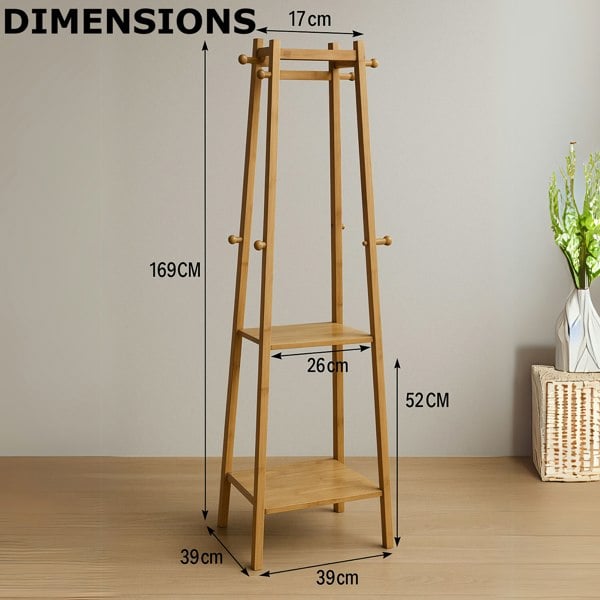 BMBO Wooden Coat Rack Stand With 3 Shelves