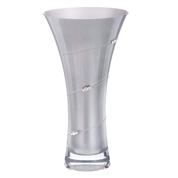 Diamante Metallic Silver Trumpet Flared Vase Adorned with Swarovski Crystals - 25cm