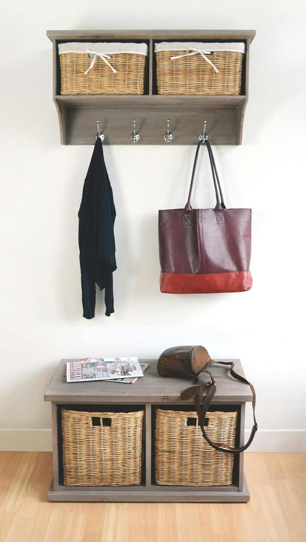 Statement Furniture Tetbury Acacia Hallway Bench with Natural Wicker Storage Baskets