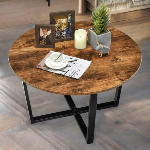 Rafaelo Mobilia Industrial 80CM Round Coffee Table Rustic Brown