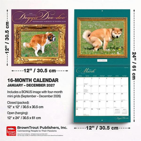 Doggie Doo Doo Calendar 2027, Wall Calendars, Month To View, Dogs, Gift