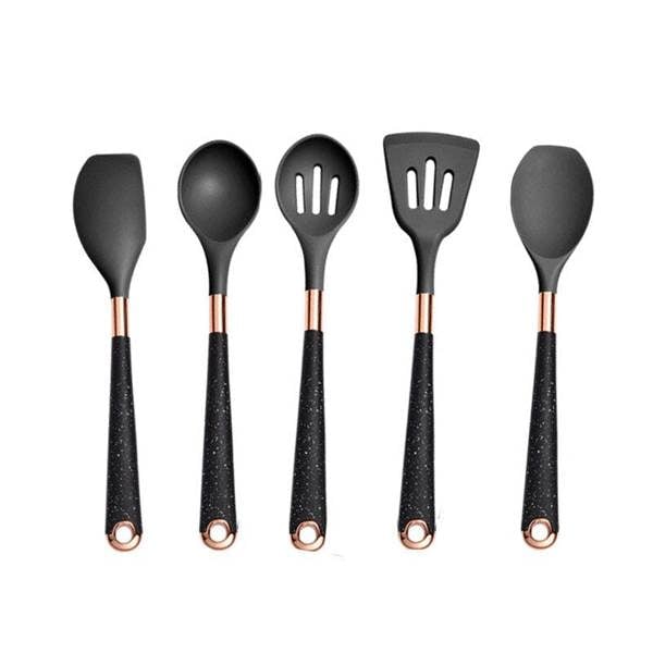 goodgoodhome Anygleam Kitchen Utensils Non-stick Black 5 Set Gold Plated Handle with Support Point Cooking Tool Accessories Heat Resistant Kitchenware