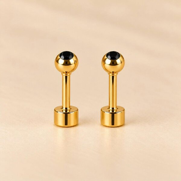 The Colourful Aura 18ct Gold Plated Tiny 4mm Ball Flat Back Coloured Stone Stud Earrings - Black