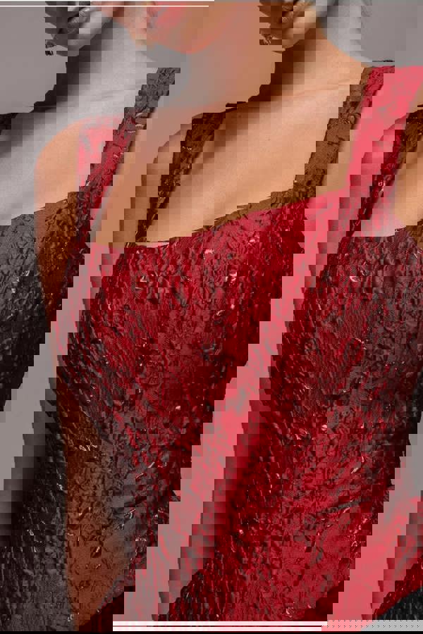 Sleeveless Jacquard Lace Up Back Corset - Red T265