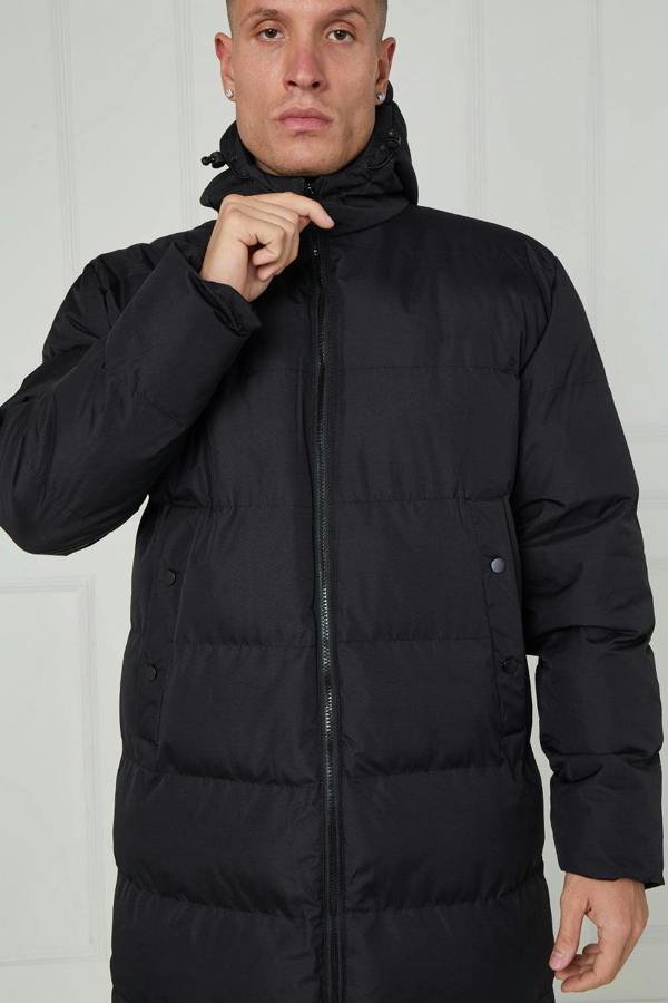 Elaina Fashion Men’s Longline Heavy Puffer Coat – Black